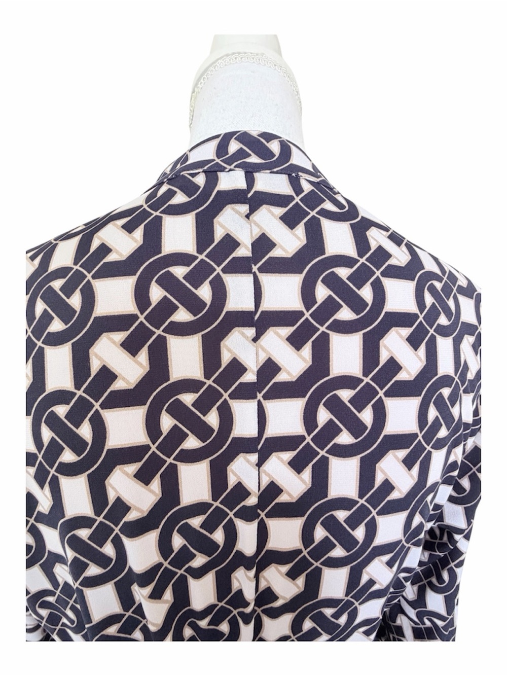 Laundry by Design Navy White Chain Link Print Belted Jersey Midi Dress Size M - Picture 7 of 9